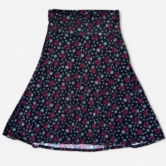 LulaRoe “Azure” Black Stretchy Bell Skirt with Purple and Teal Polka Dots - Picture 3 of 8